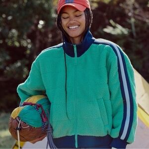 NWT Free People Fleecy Sherpa Pippa Jacket Womens Small Free Movement Green